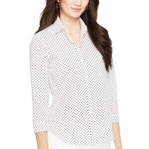 Lauren Ralph Lauren White Polka Dot Button-Up Blouse Size Large